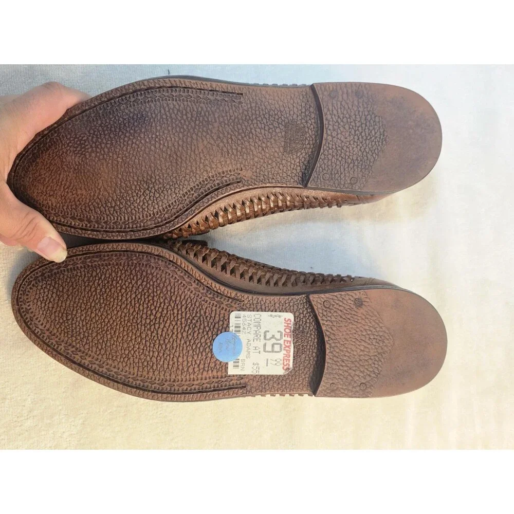 Vintage 80s 90s Stacy Adams Mens 10M Woven Leather Loafers Tan Brazil Deadstock